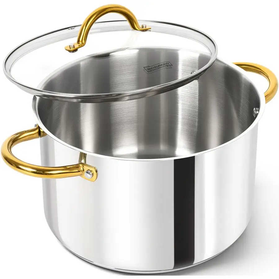 Stainless Steel Stock Pots 8 Quart Pot with Lid, Soup Pot Induction Compatible, Cooking Pots with Riveted Handle, Oven amp Dishw