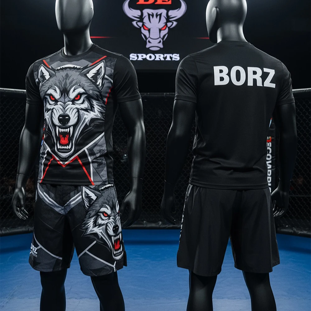 

New Top Boxer Khamzat Chimaev Wolf King Fighting Short Sleeved Shorts MMA Men Oversized Breathable Quick Drying Sports Suit