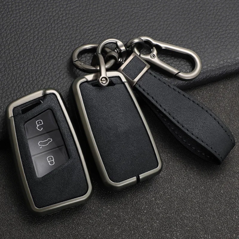 

New Zinc Alloy Leather Car Key Case Cover Shell For VW Volkswagen Magotan Passat B8 Skoda Superb Kodiaq A7 Car Key Accessories