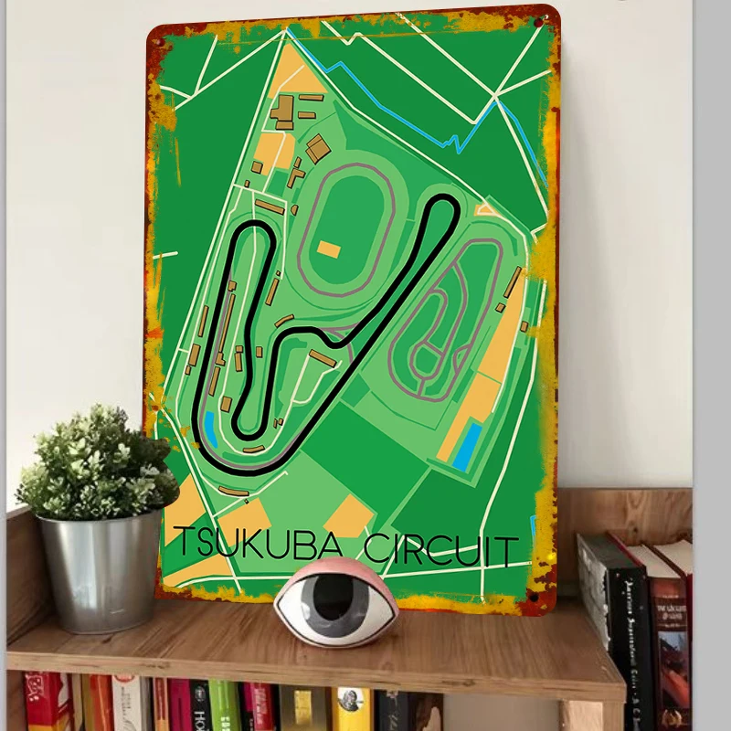 Tsukuba Circuit Track Map Metal Wall Art Racing Decor for Car Enthusiasts Motorsport Home Garage Decoration