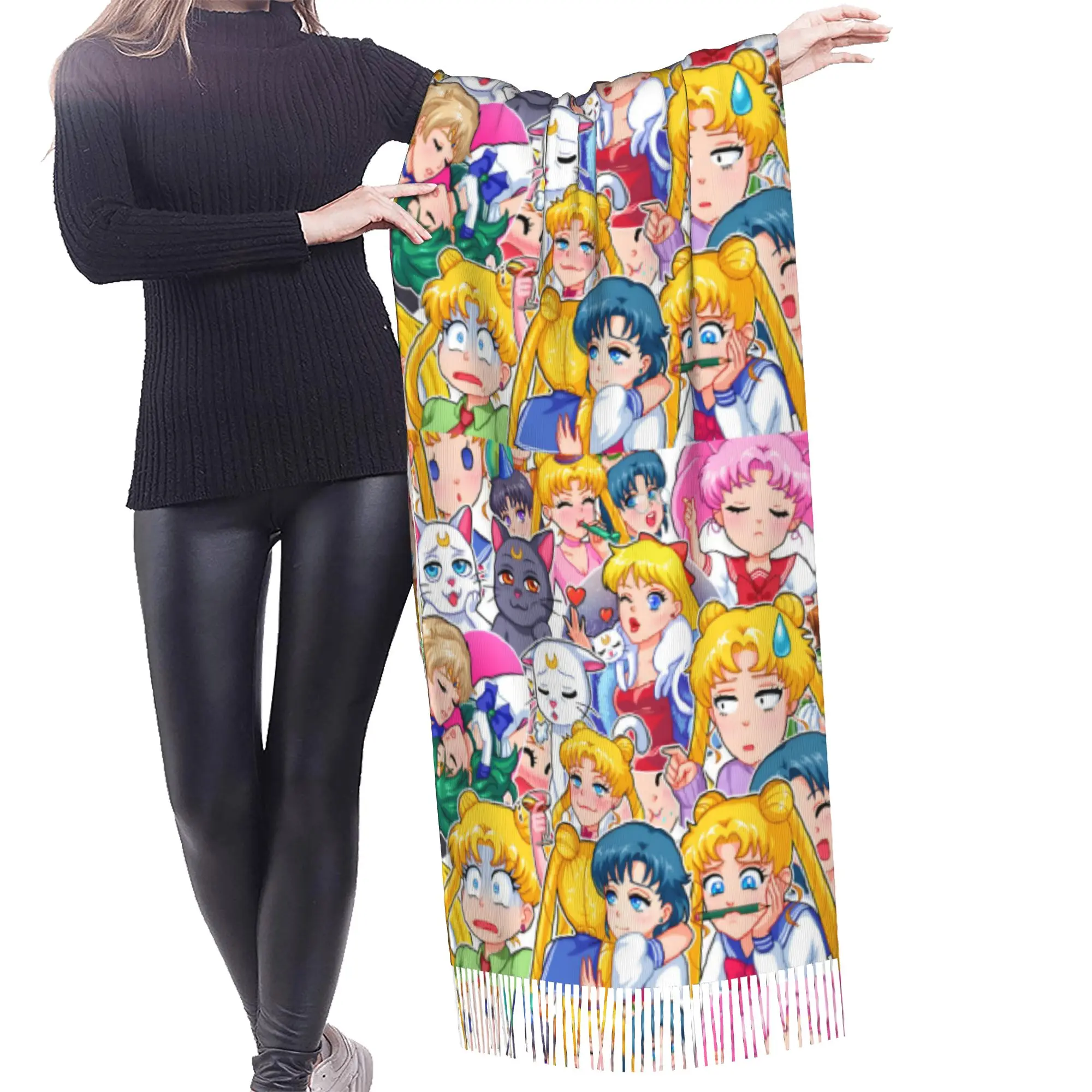 Custom Print Sailored Manga Anime Mooned Scarf Women Men Winter Fall Warm Scarves Usagi Tsukino Shawl Wrap