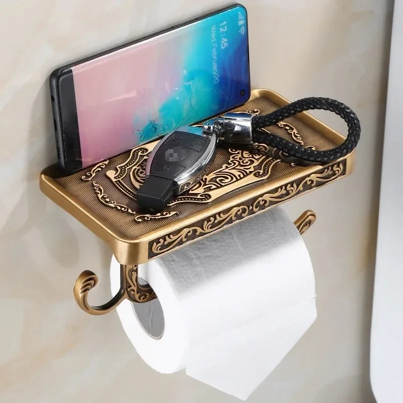 Toilet Paper Holder Wall Mounted Vintage Classic Bathroom Antique Brass Roll Tissue Box Bathroom Accessories - view 4