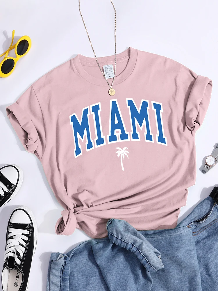 

Miami Beach Print Tshirt Comfortable Creativity T-Shirt Street Casual Individual Tshirt Short Sleeve Comfortable T-Shirt