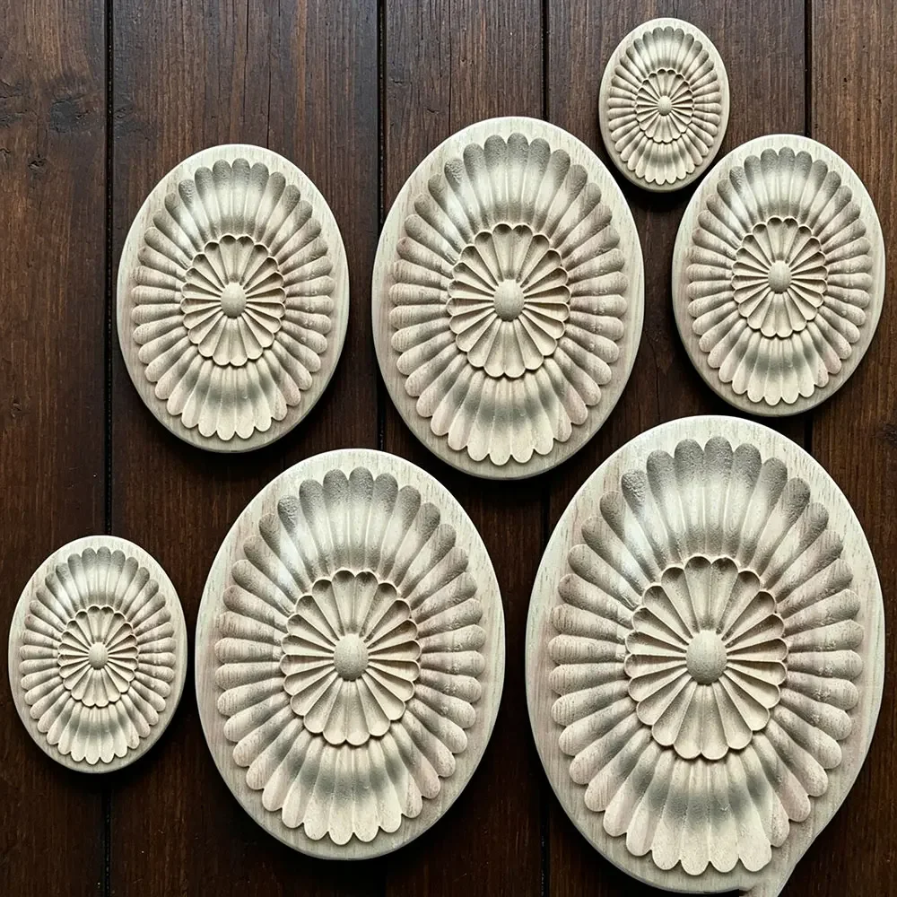 10-30cm Wood Applique Furniture Decoration Decal Unpainted Onlay Flower Wooden Walls Home Decoration Window Decoration