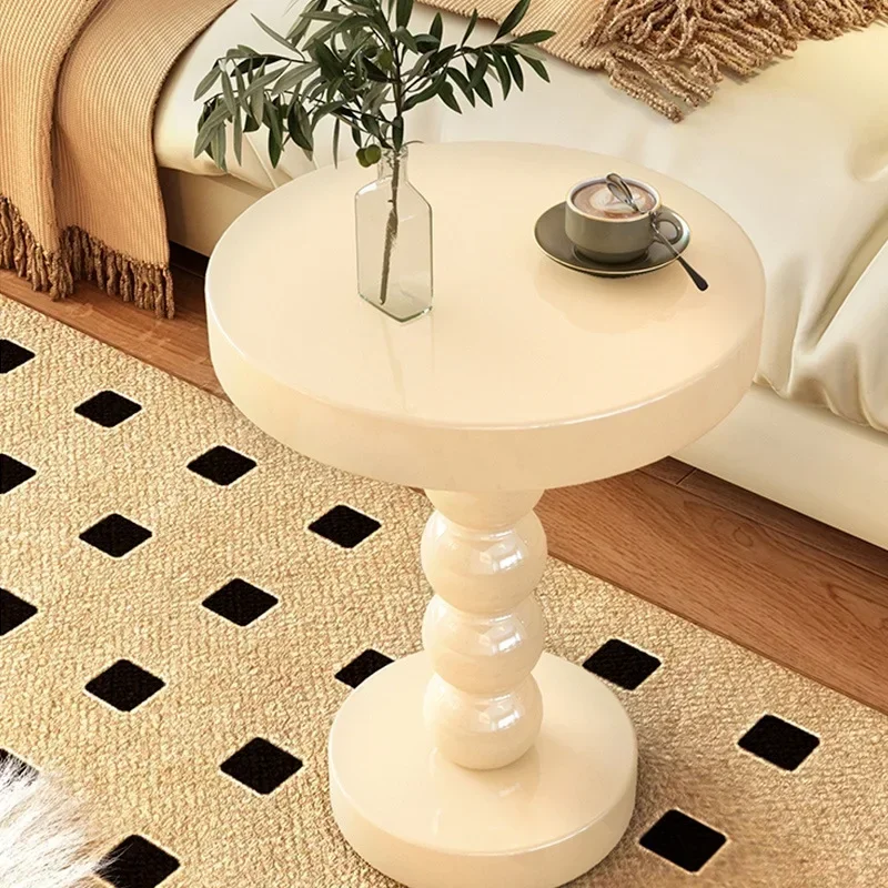 Ins nordic modern design white cream color end table lamp round table wooden side wood coffee table for home decoration