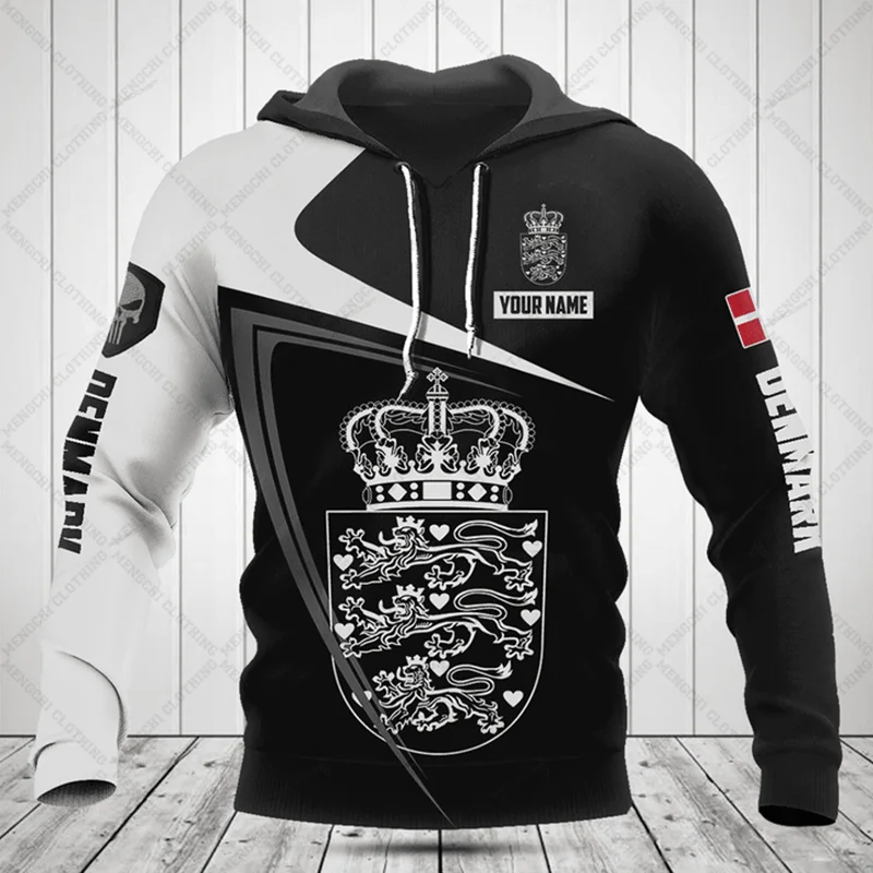 

Черные толстовки с рисунком Denmark Shield по индивидуальному заказу, большие унисекс, осенние и зимние топы с длинными рукавами, повседневная повседневная уличная одежда