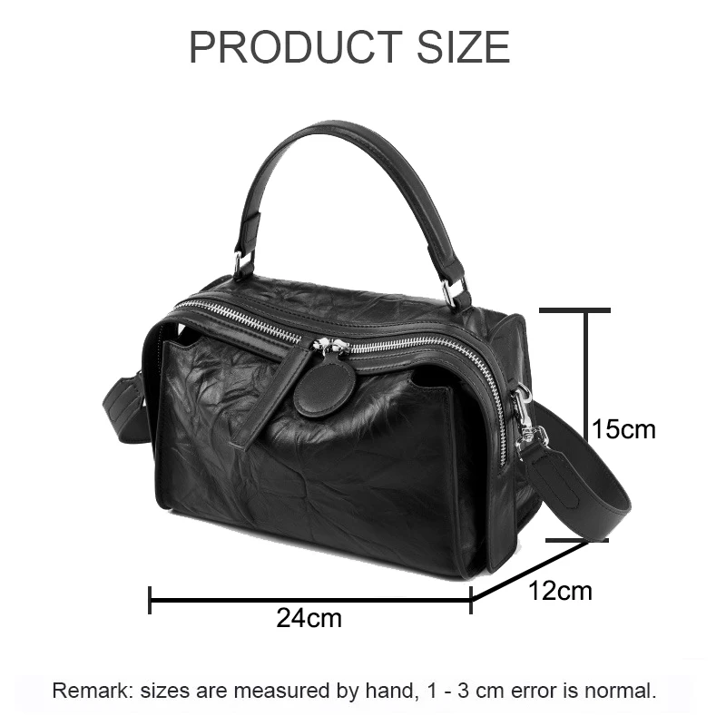 2024 Autumn New Women High-end Boston Bag Female Fashion Luxury Shoulder Pillow Crossbody Girls Cowhide Leather Wrinkled Handbag