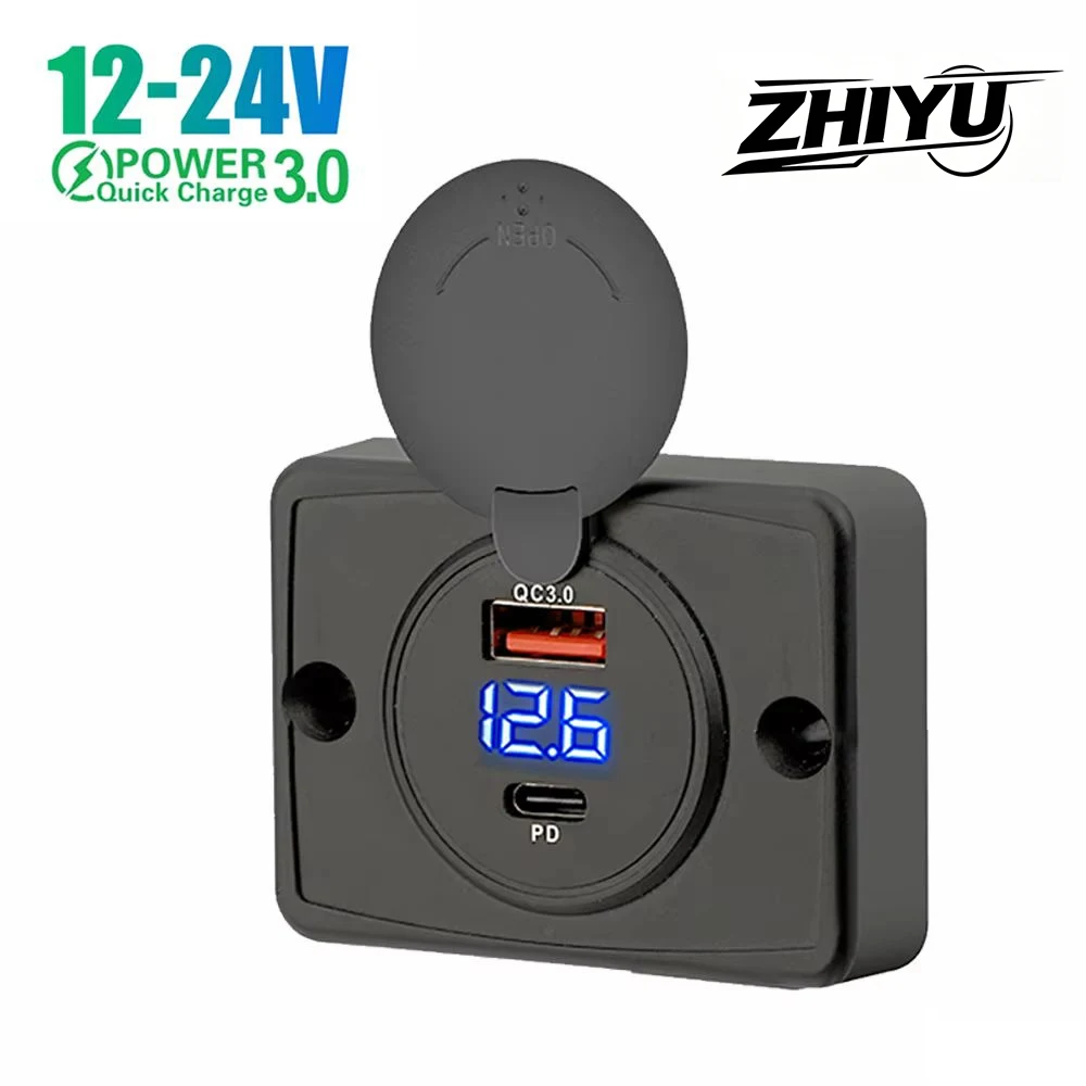 ZHIYU Dual PD Dual QC Car Charger 4 Ports Fast Charging Socket Power Outlet Adapter Waterproof for 12V/24V Car Truck Boat ATV RV