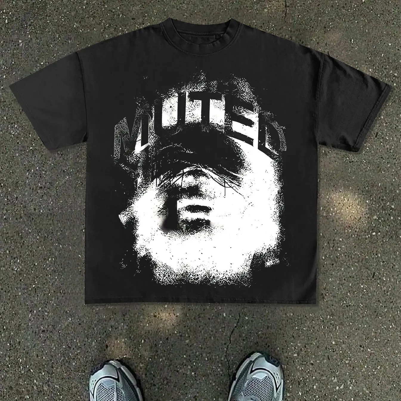 Men's New T-shirt Texture Portrait Pattern, Paired with The Street Trendy and Cool Atmosphere T-shirt with The Word 