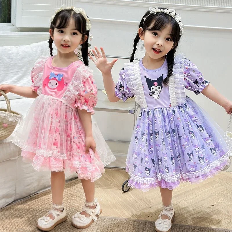 

2024 Sanrio Girls Lolita Summer Dress Sanrios Anime My Melody Kuromi Cute Birthday Princess Dresses Fashion Tutu Vestidos Dress