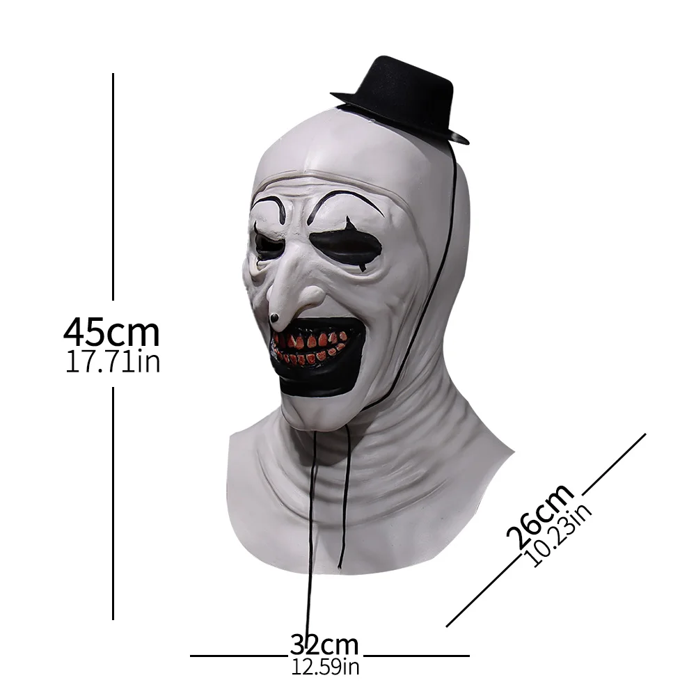 สยองขวัญ Bloody Terrifier Art หน้ากากตัวตลกคอสเพลย์ Creepy Demon Evil Joker Latex หมวกกันน็อก Halloween Dress Up Party เครื่องแต่งกาย Props