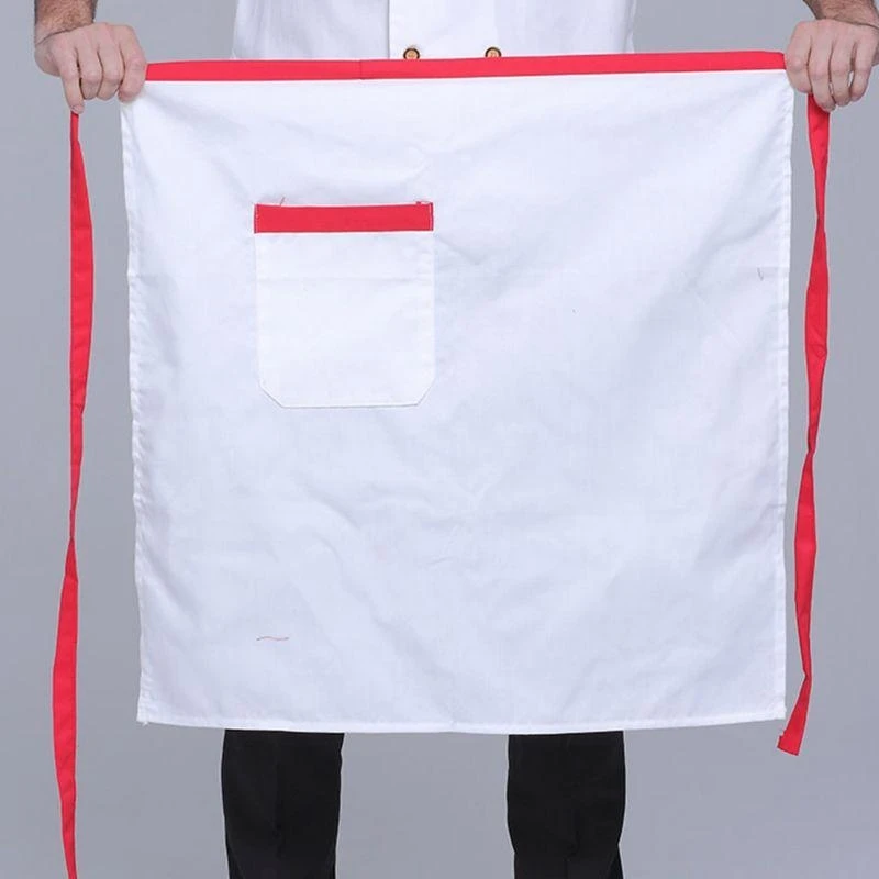 R1WE 68x68 Grembiule mezzo corto da donna a righe unita con tasca e cravatte lunghe per cameriera cucina chef