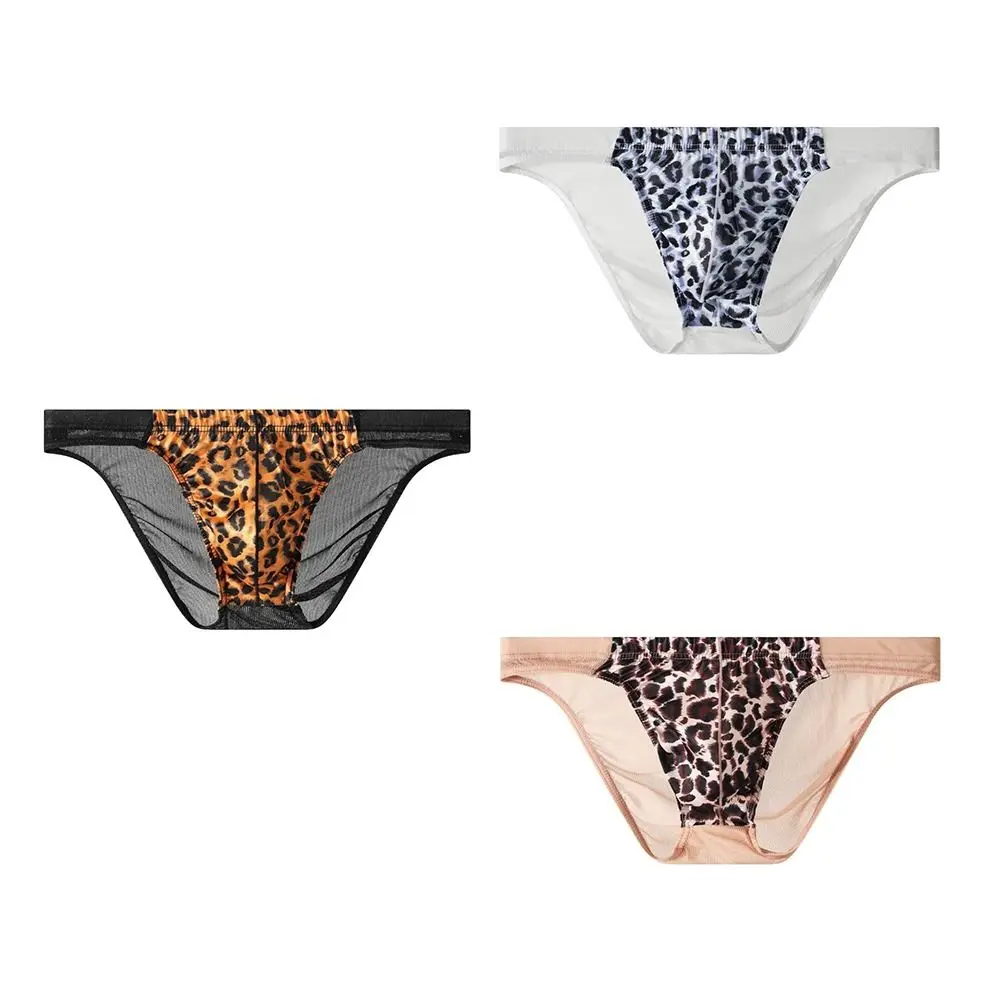 Unterhosen, Dessous, Leopardenmuster, Dreieckige Slips, Atmungsaktives Netzmaterial, Dünne Herren-Slips, Niedrige Taille, Transparente Unterwäsche für Männer – Detail 2