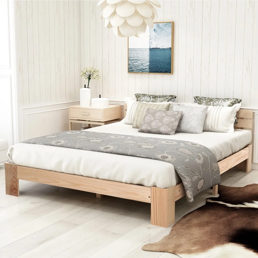 Holzbett, Doppelbett mit Kopfteil des Bettrahmens mit Schieferrost, 200 x 140 cm, Massivholz-Doppelbett, kann als Bett aus Kiefernholz verwendet werden – Detail 10