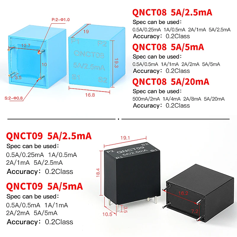 QNCT09 Transformador de corrente de alta precisão 5A 5mA 5A 2.5mA 1000 1 2000 ac ct Mini fábrica de sensor transdutor de corrente