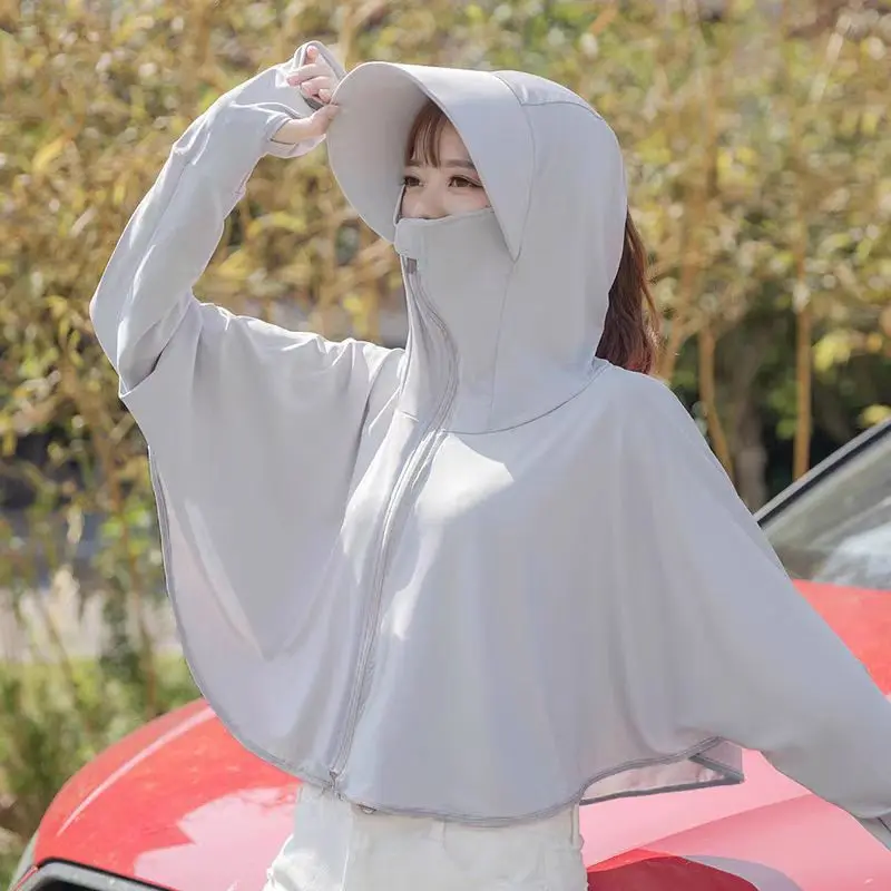 New Women Summer Wide-Brim Outdoor Sun Protection Jacket Girls Casual UV-Protection Coat Student Travel Lady Sport Sunshade Top