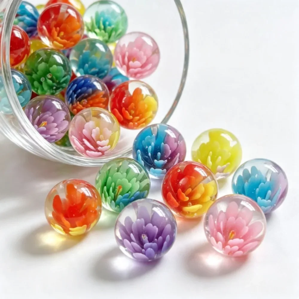 10/20/30pcs 25mm Dual Color Floral Glass Crystal Balls Handmade Marbles DIY Craft Game Aquarium Fish Tank Decor