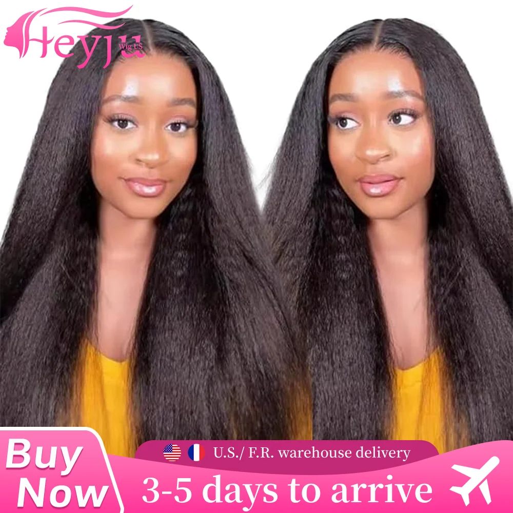 

Heyju Wig Kinky Straight Invisible Drawstring 360 Full HD Lace Front Wig Yaki Straight Glueless Wigs Human Hair Frontal Wigs