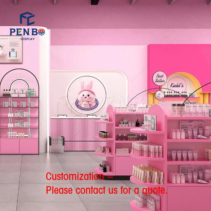 

custom.Pink Cosmetic Design Cute Skincare Showcase Custom Big Beauty Salon Commercial Cabinet Design
