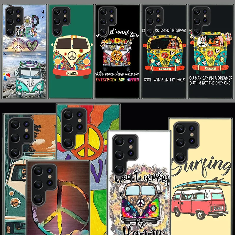 Hippie Peace Bus and Sunflower Cover For Samsung Galaxy S21 S20 S23 FE S22 S24 Ultra Phone Case S10 S10E S8 S9 Plus S7 S6  Edge