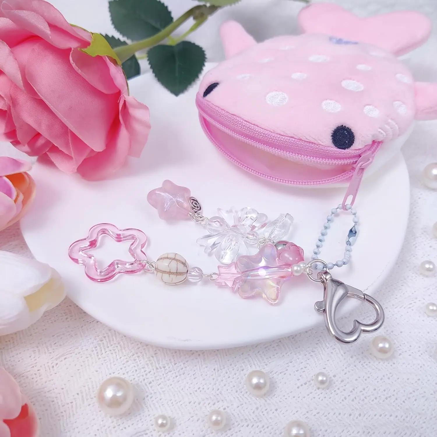 Adorable Llavero de Peluche de Tiburón Ballena con Monedero con Cremallera, Cartera Kawaii Hecha a Mano para Mujer