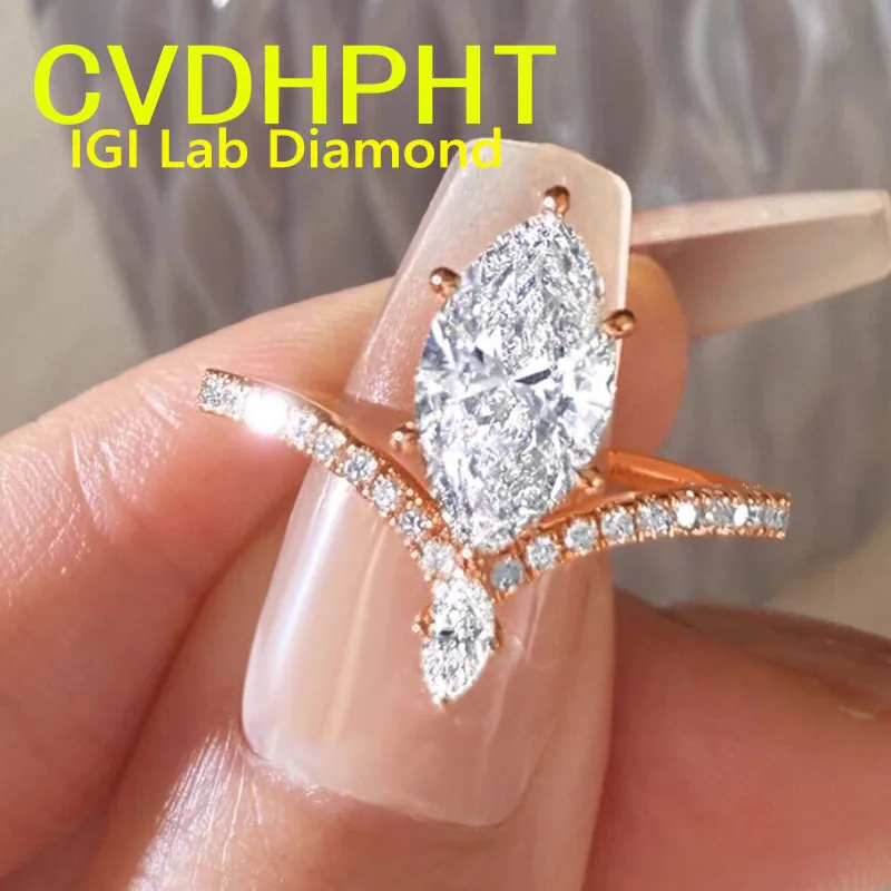 

Настройка 4CT Настоящее розовое золото 14 карат IGI Выращенное в лаборатории кольцо с бриллиантом Форма маркизы Обручальное кольцо с бриллиантом Factory Eng