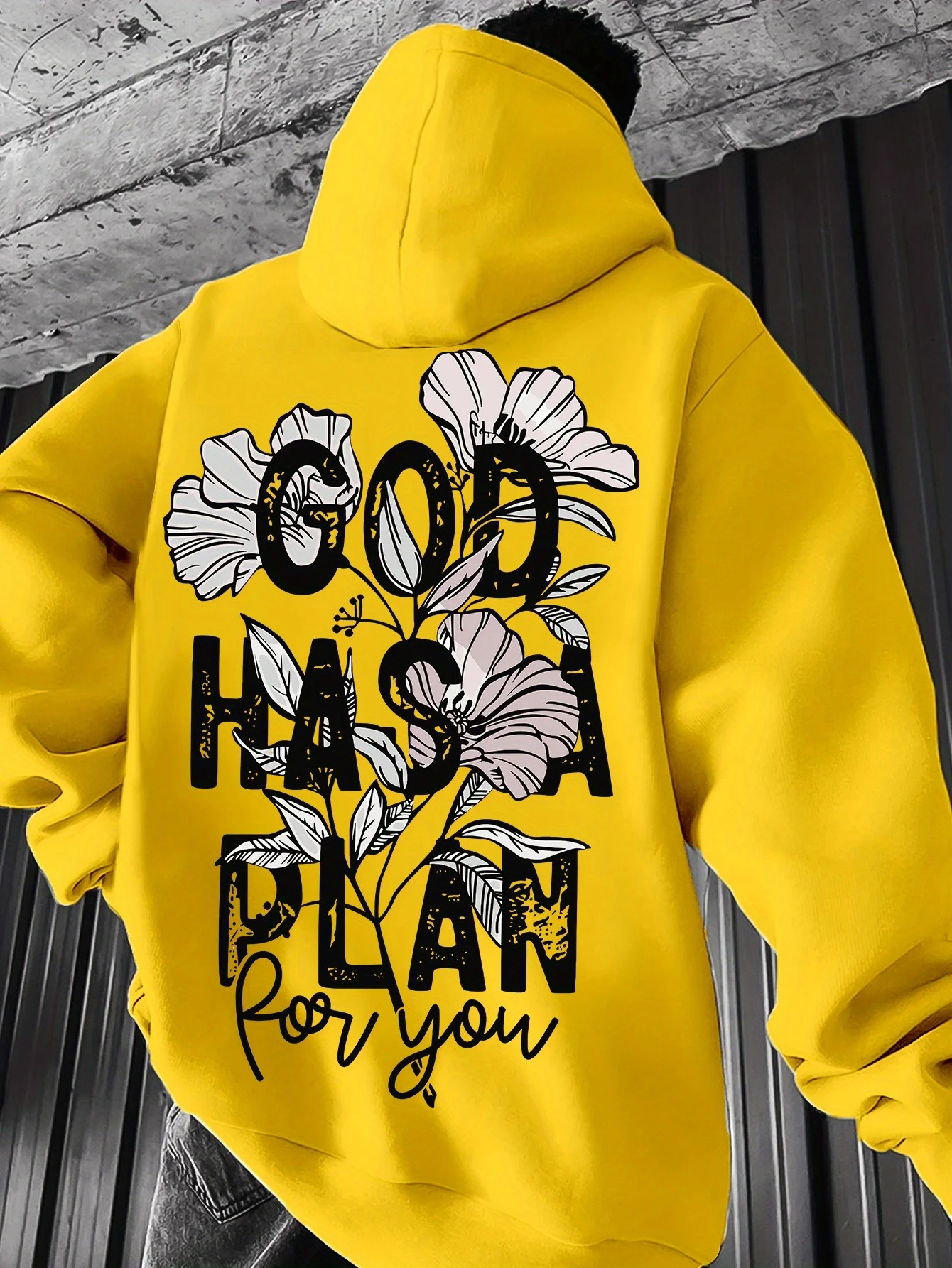 Herren-Hoodie „Gott hat einen Plan für dich“ Blumendruck Kapuzenpullover Lässiger Langarm Loser Pullover Hoodie Streetwear – Detail 12