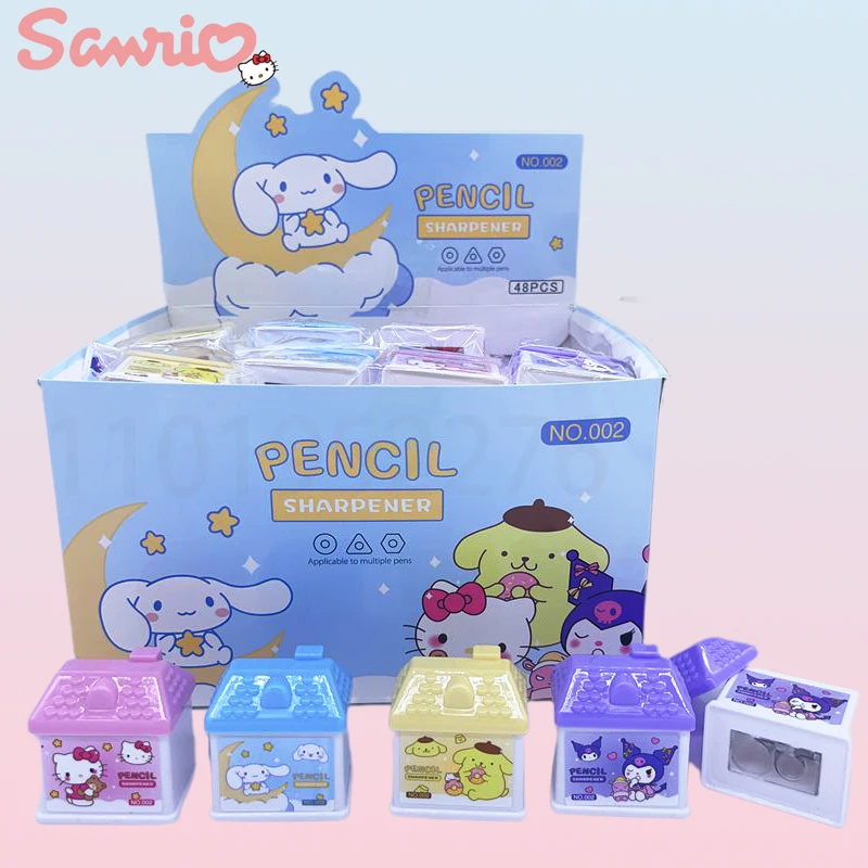 

48 шт. Sanrio, точилка для карандашей Hello Kitty Kuromi Cinnamoroll, устройство для резки карандашей, искусственные канцелярские принадлежности, оптовая продажа