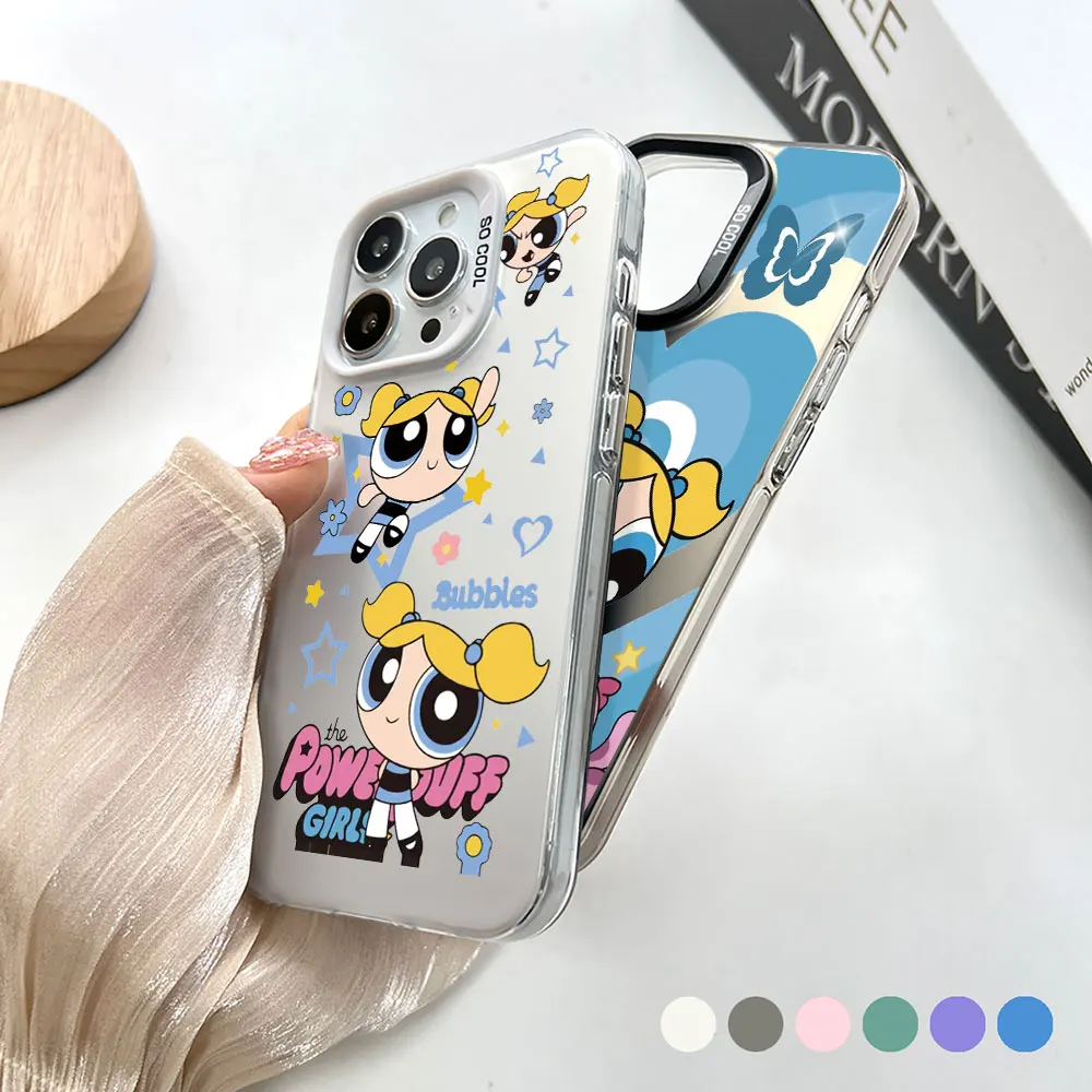 Cartoon Powerpuff Girls BIG HOLE MATTE LASER PHONE CASE FOR APPLE IPHONE 15 7 8 16 12 14 13 12 PRO MAX PLUS MINI 5G