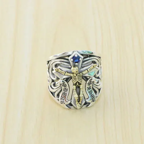 

Cross Skeleton Head Ring Men's Sterling Silver Hip-hop Fashion Bold Ins Small Silver Food Ring