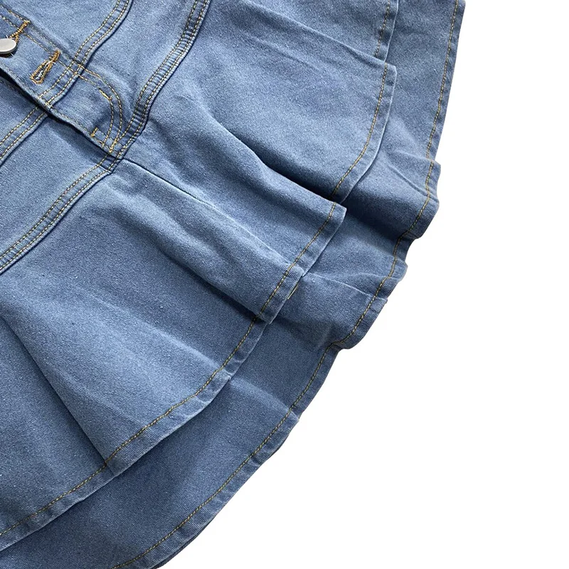 Slergiri femmes bouton mouche couches à volants ourlet jupe en jean 2025 été rétro Y2K taille haute mode correspondant Mini jupes