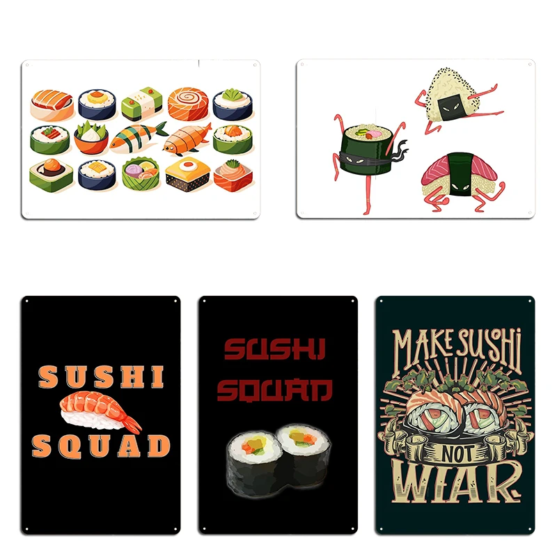 Sushi Squad Metal Sign Club Home Garage Club Vintage Garage Decoration Japan Sushi Tin Sign Poster