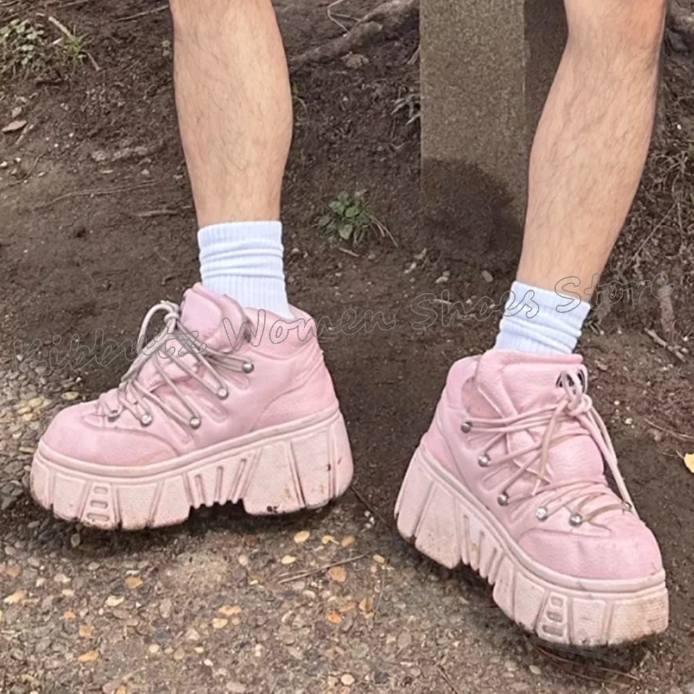 

Кроссовки Ботильоны Платформа Spicy Girl Круглый носок Толстая подошва Рок Панк Новинка Мода Лаконичный Сексуальный Элегантный Металлический Декор Готика