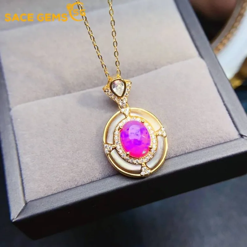 

SACE GEMS S925 стерлингового серебра сертифицированное 7*9 мм натуральный опал кулон ожерелья для женщин помолвка коктейльная вечеринка ювелирные украшения