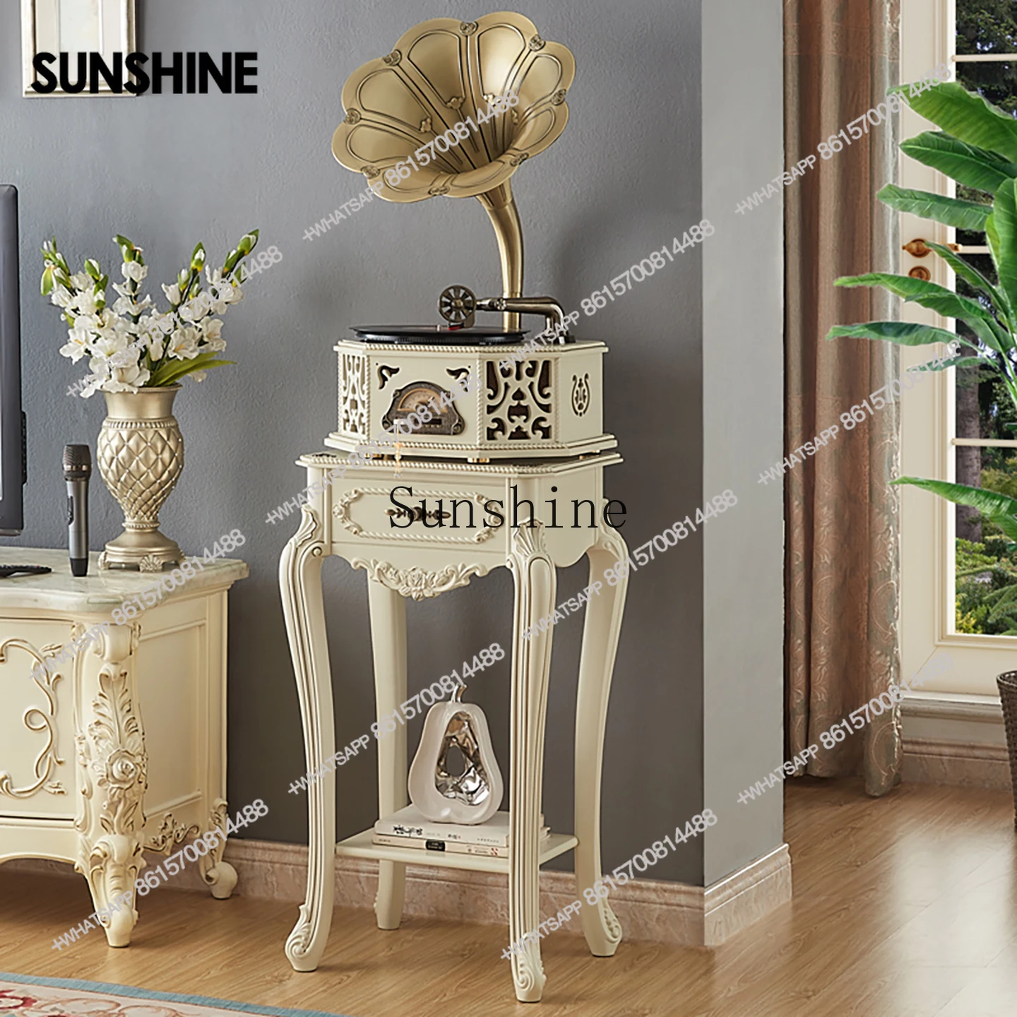 French antique retro phonograph vinyl record player living room stereo bluetooth USB ornament