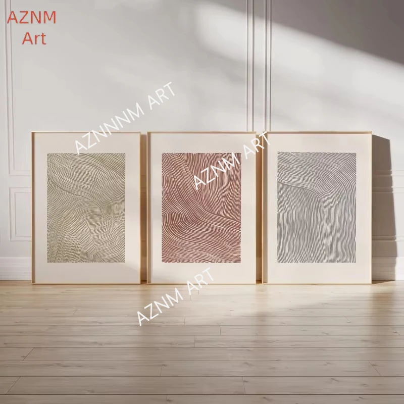 Abstract Minimalist Lines Contemporary Poster Earth Tone Modern Linocut Artworks Canvas Painting Wall Art for Room Home Decor