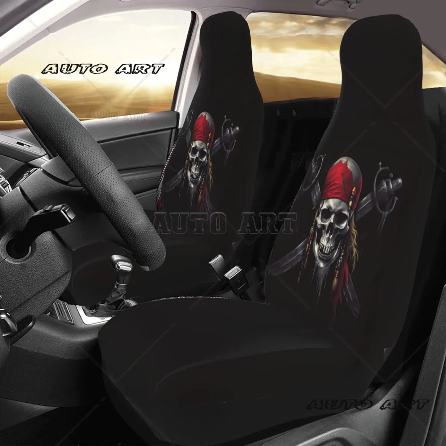 Car Accessories Seat Covers for Vehicle Interior Pirates Skull Flag Front Seats Covers 2 Pieces Car Seat Mat Cover Protector