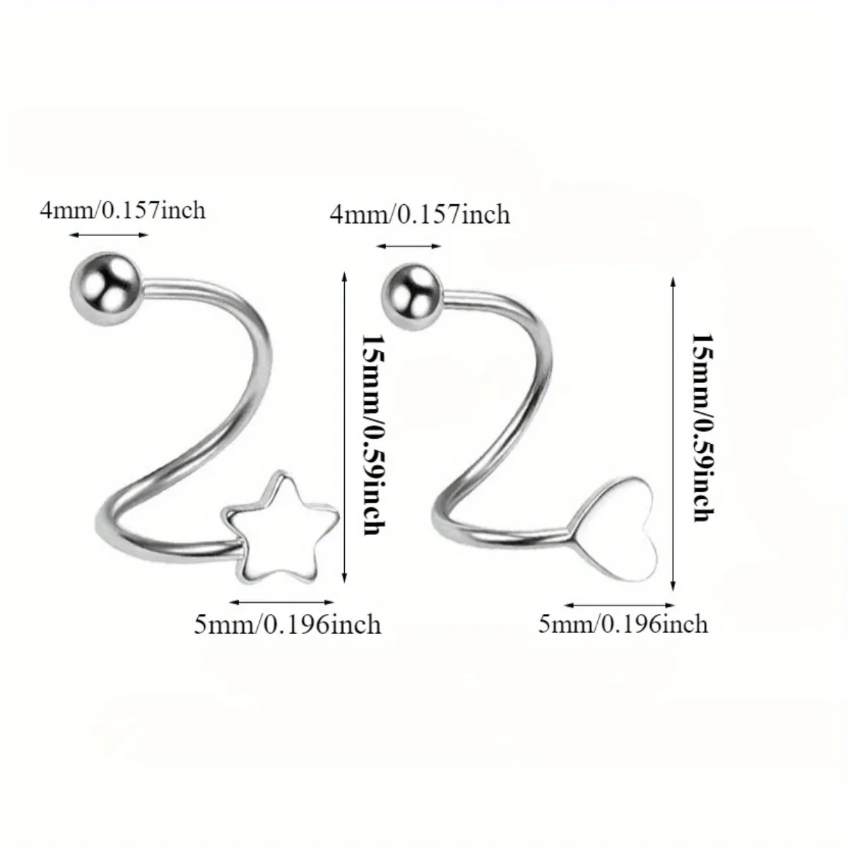 2pcs Stainless Steel Spiral Twisted Stud Earrings Small Delicate Piercing Heart Star Cartilage Tragus Helix Ear Piercing Jewelry image 4