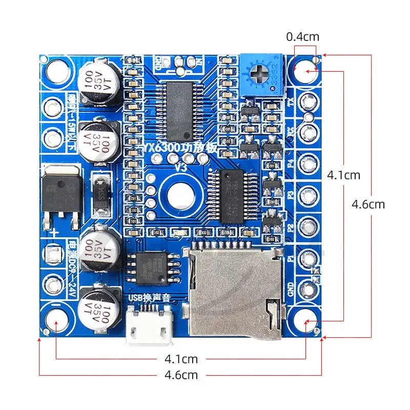 Serial Port Trigger Voice Playback Amplifier Board,15W Wide Voltage 9-24V TF Card Audio Sound Module