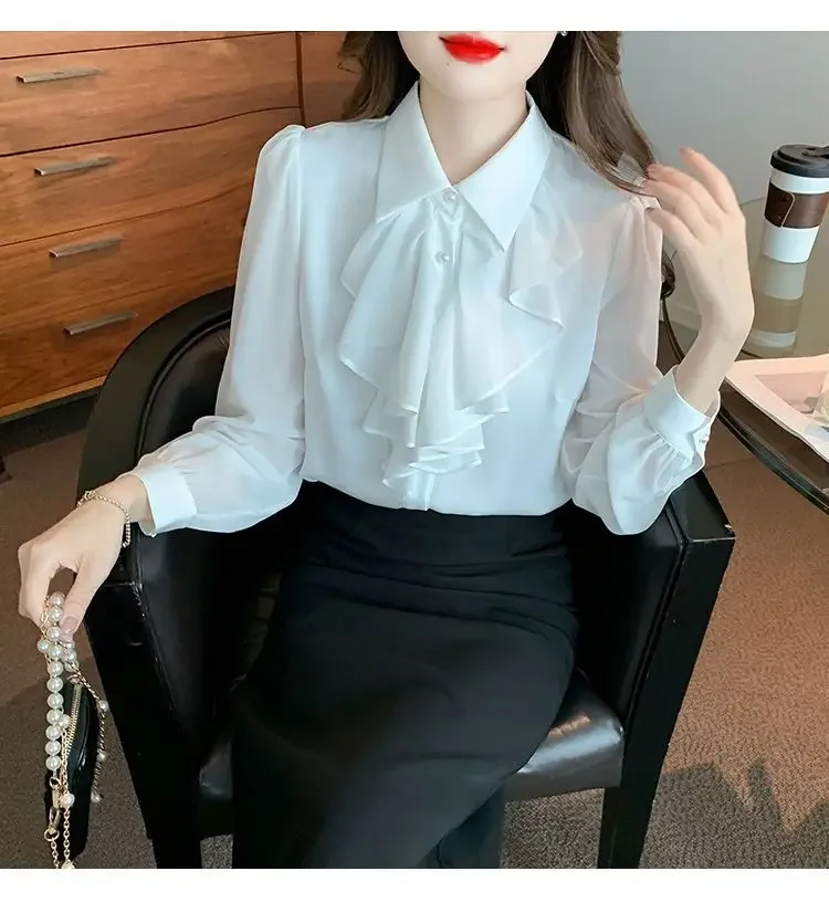 เสื้อเชิ้ตชีฟองคอกลมแฟชั่นสตรี