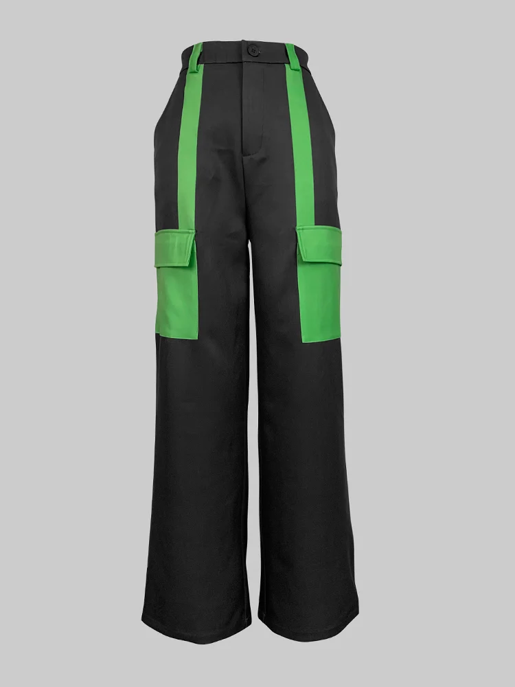 

BeautyBlue Wide Leg Pants for Woman Pockets Bottoms Summer 2025 New Fashion Black Green No Belt Loose Cargo Pants Woman Trousers