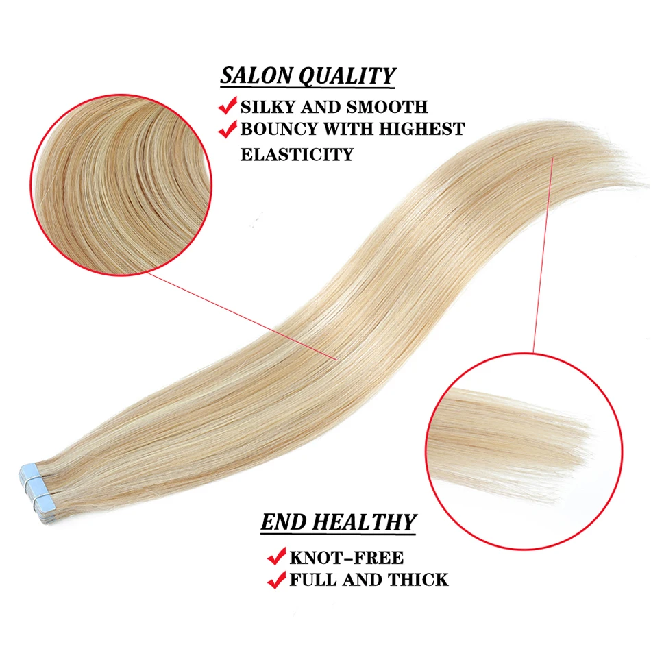 Tape In Human Hair Extensions 2.0g/Pack Brazilian Straight Remy Hair Invisible Tape In Adhesive Hair Extensions 18-24 Inches