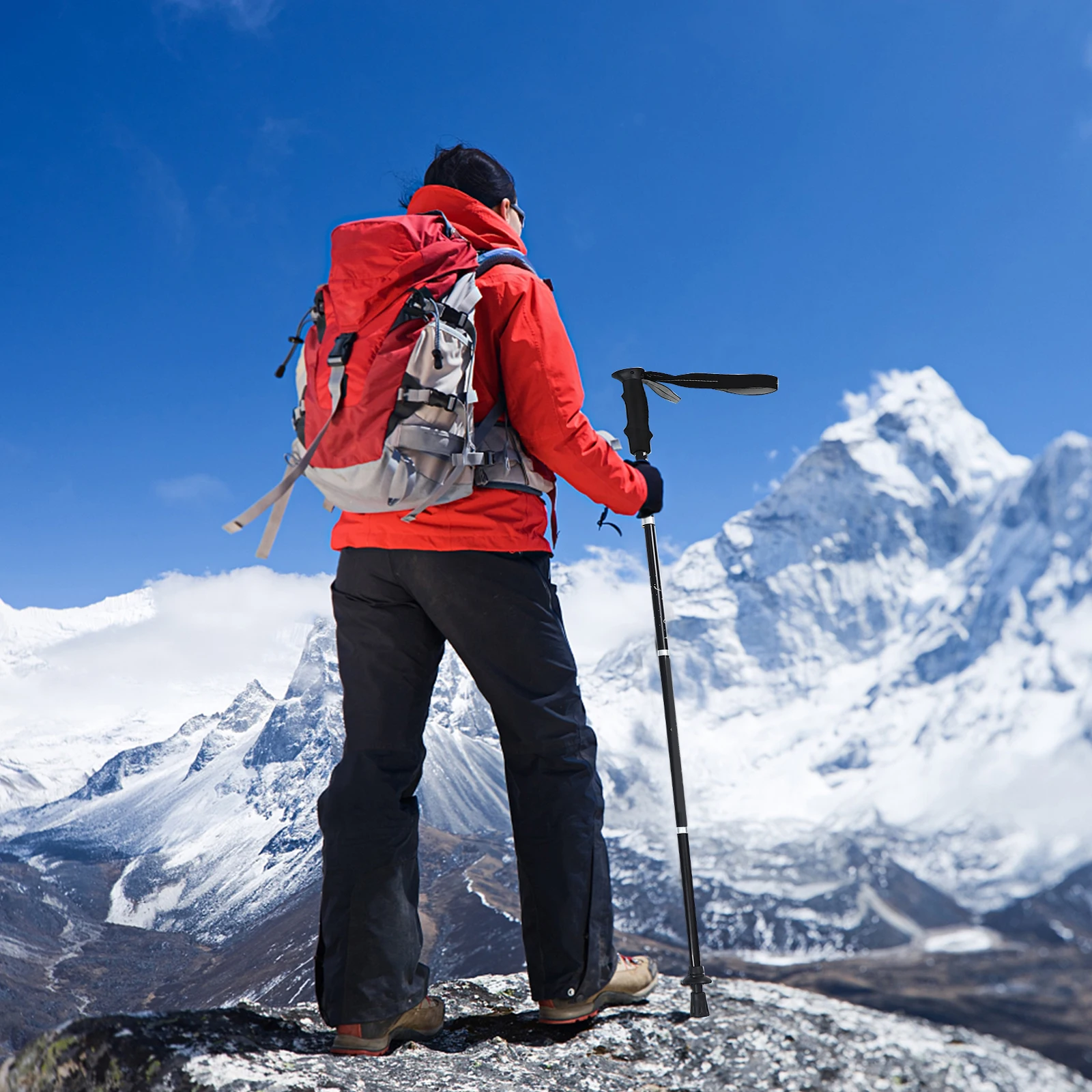 

1PC Adjustable Aluminum Alloy Trekking Pole Ergonomic Hiking Walking Stick Folding Alpenstock