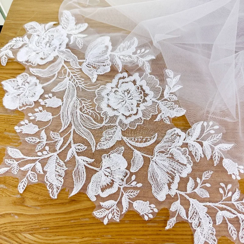 High Quality Cotton Thread Beaded Lace Trim for Wedding Veil Dress Sewing Accessories