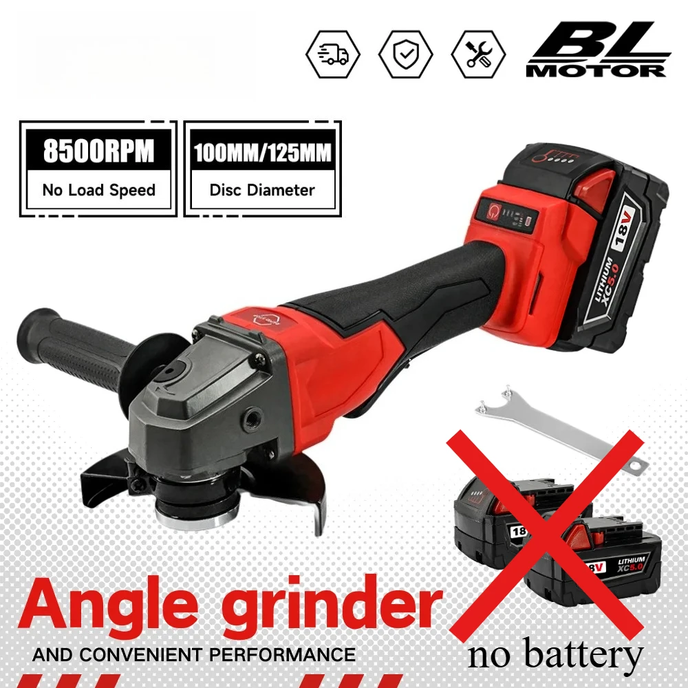 Mesin Gerinda Sudut Tanpa Sikat 125mm, Mesin Pemotong dan Pemoles dengan Saklar Paddle Tanpa Kunci, Perkakas Listrik untuk Baterai Milwaukee