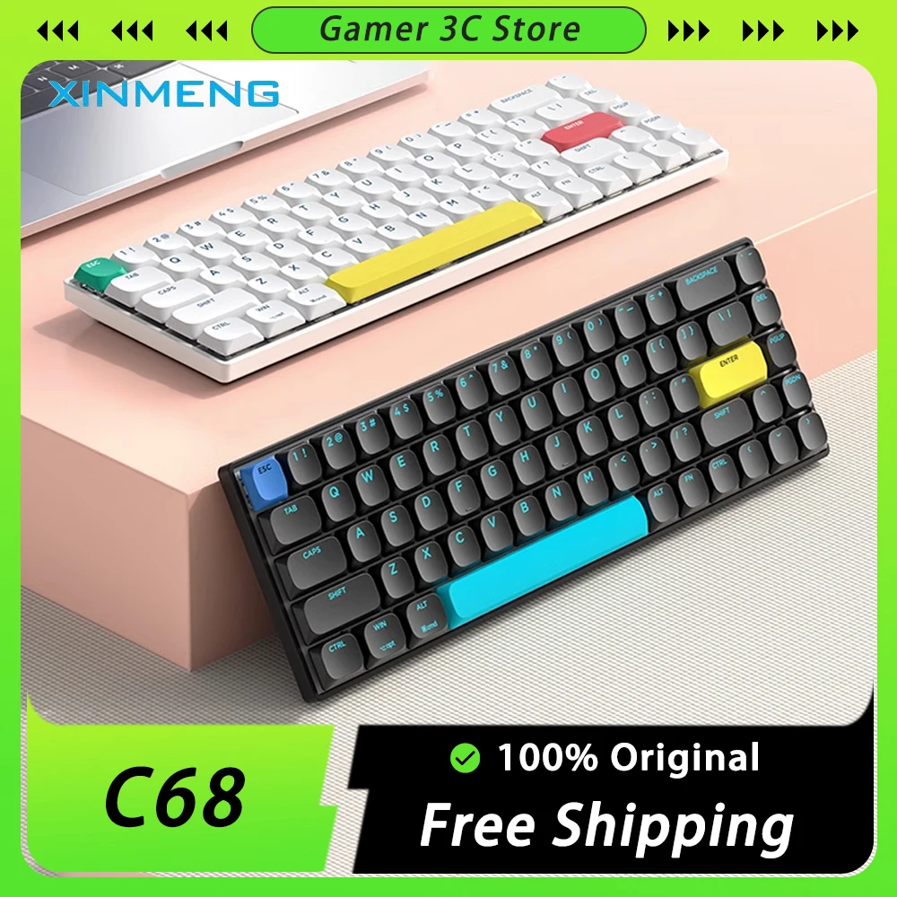 

Xinmeng C68 Mechanical Keyboard 3 Mode Low Profile Wireless Bluetooth Hot Swap RGB Office Keyboard For iPad Tablet Mac Pc Gamer