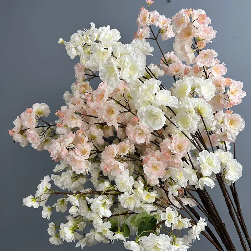 2 Stück 126cm Künstliche Kirschblüten Seidenblumen Weiße Kirschblüten Simulationsblumen Wohnzimmer-Dekoration – Detail 13