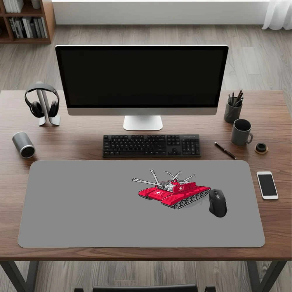 Simple grey background combined with creative red tank design alfombrilla ratón teclado mecânico decoração setup gamer