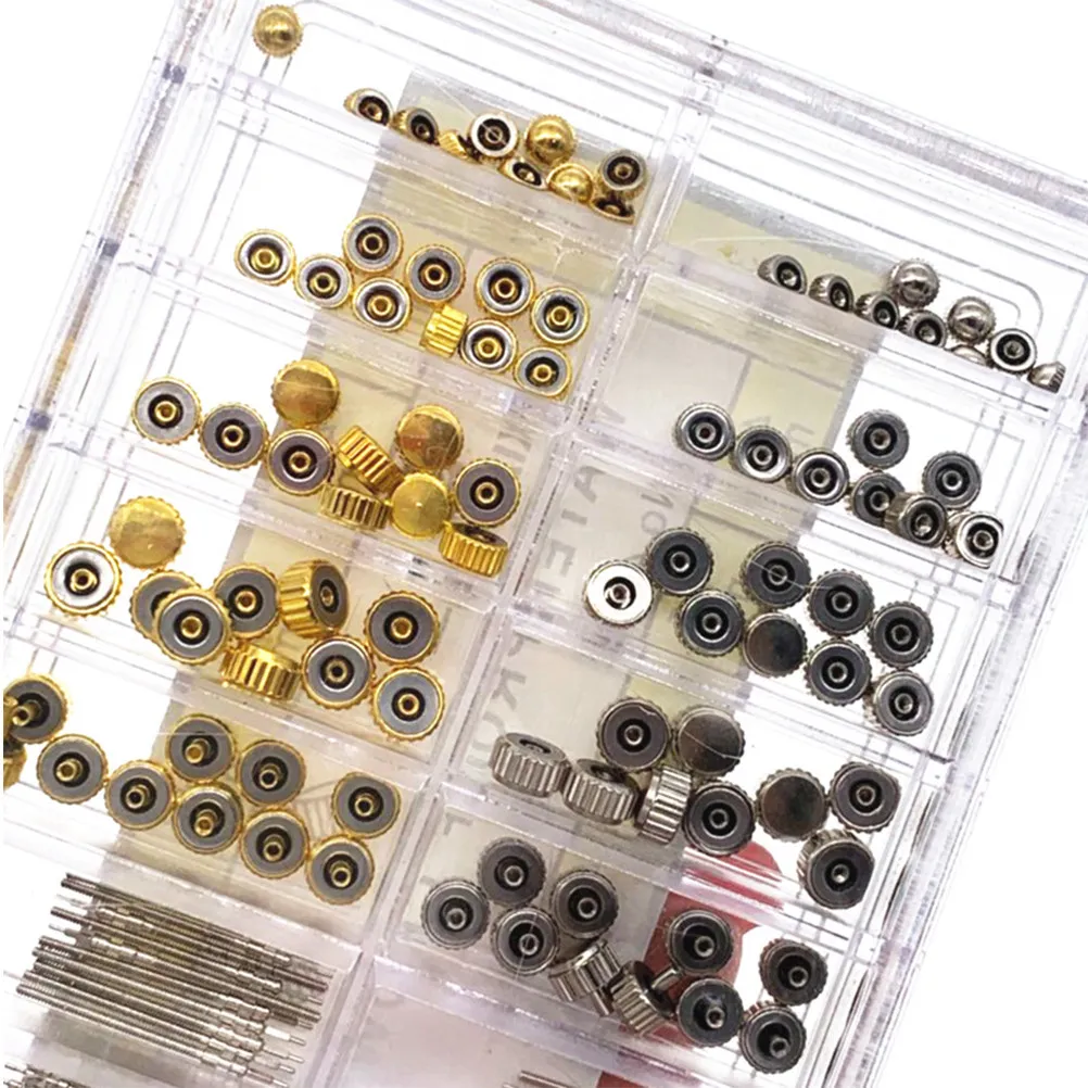 170Pcs Waterproof Watch Crown Spring Bar Watch Stem Tubes Repair Kit Assorted Sizes Replacement Parts for Watchmakers
