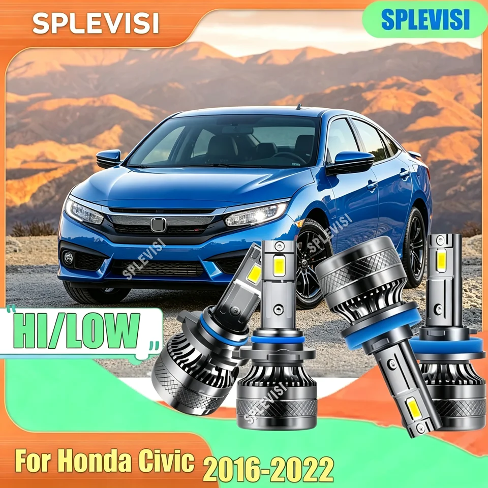 Reduces Eye Strain for Safer Long Drives Headlight Headlamp High Low Bulbs For Honda Civic 2016-2022 2017 2018 2019 2020 2021
